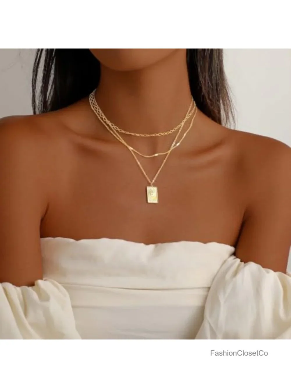 Layered Gold Plated Necklaces for Women, Stackable 14K Paperclip Chain Set
